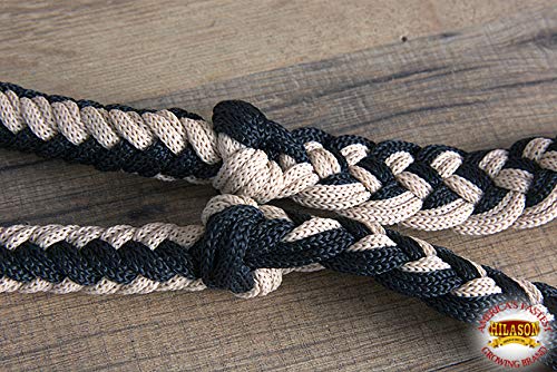 Hilason Braided Poly Barrel Racing Contest Flat Reins 1" X 8Ft Tan Black | Barrel Horse Reins | Racing Reins | Contest Reins | Western Reins | Barrel Reins For Horses | Weaver Barrel Reins #TOP6