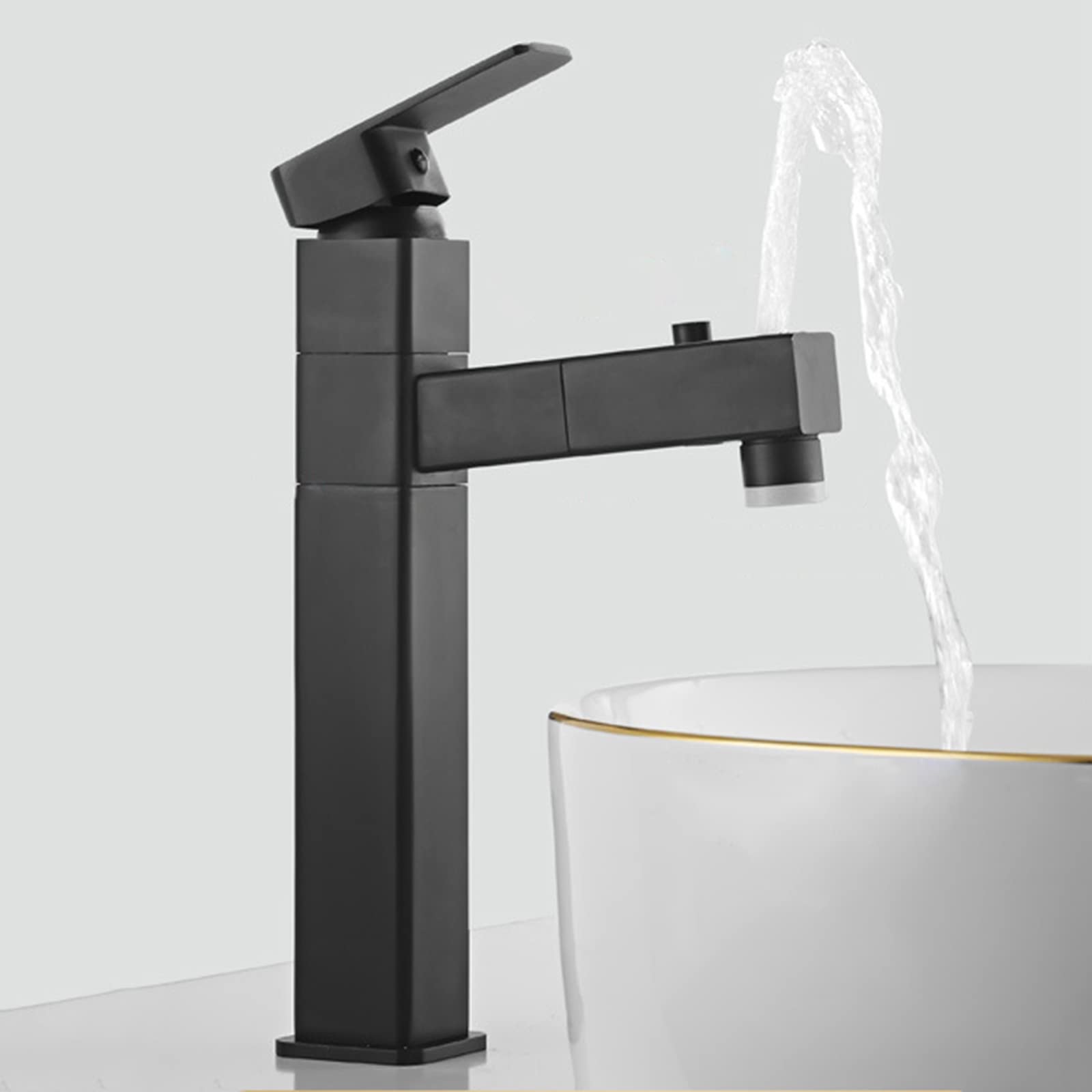 HADECOLL Modern Pullout Bathroom Faucet With Hand Shower Single Handle Mixer Tap For Sink White & Gold Finish Stylish And Functional Washbasin Fixture,Black-Hoch