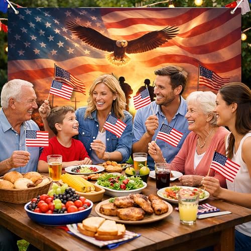 Image of Bliss Yard Large Patriotic Banner USA Flag Eagle Backdrop for Outdoor Party 71 x 43 Inches Red White Blue Independence Day Decorations for Porch Yard Memorial Day Veterans Theme Banner