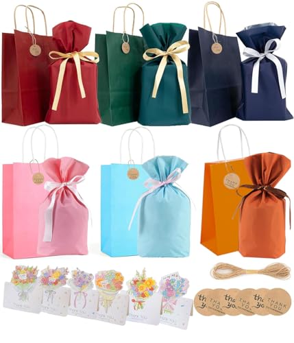 ラッピング 袋 ギフト袋 プレゼント 袋 包む リボン付き 不織布 巾着袋 ラッピング袋 おしゃれ ラッピングバッグ クリスマス 誕生日 結婚式 バレンタイン 記念日 包装小分け 収納 小分け プレゼント用 (A(M*6))