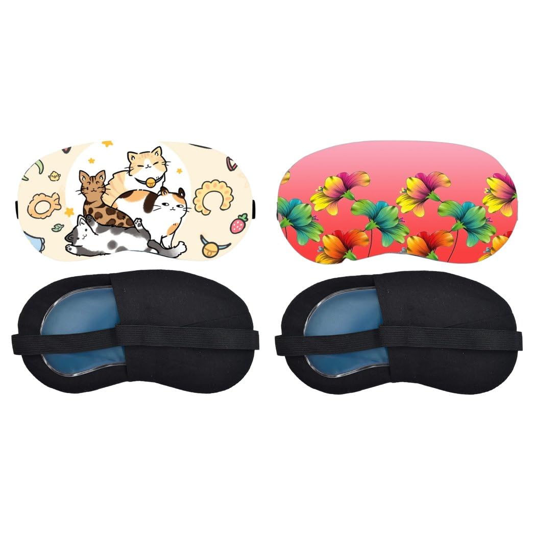 Aoxeria Playful Cats Pattern, Tropical Hibiscus Sleeping Mask Combo, Soft Comfortable Light-Blocking Eye Cover for Women, Men & Kids, Reusable Blindfold for Night Sleep, Nap, Travel (Pack of 2)-image-28