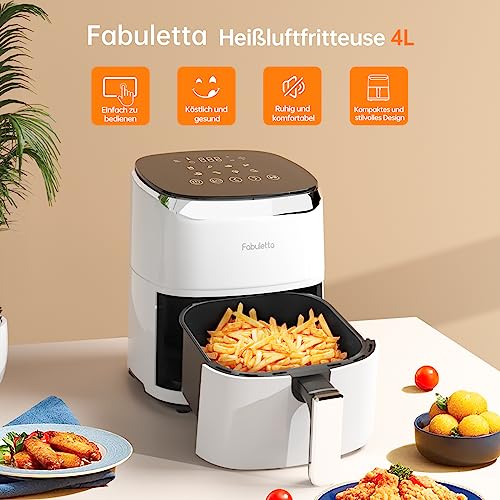Fabuletta Heißluftfritteuse 4L, 9-in-1 Air Fryer, Max 230℃ Heissluft Fritteusen, Digitalem LED-Touchscreen AirFryer, Rapid Air und Fettentfernungstechnologie, Vorheizen, Shake-Modus (Weiß) – Bild 3