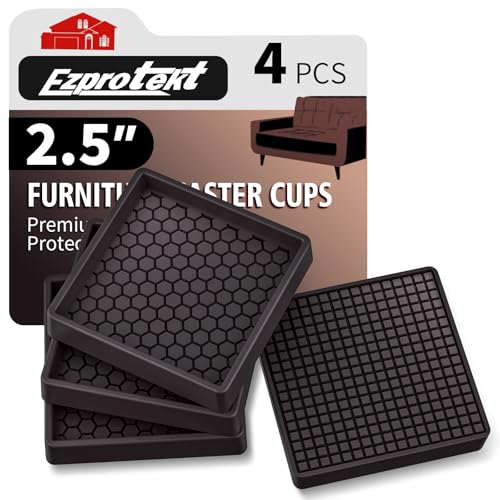 Image of Ezprotekt Non Slip Furniture Pads, 4 Pcs 2.5 inch Rubber Caster Cups, Anti Skid Furniture Coasters for Hardwood Floors, No Slide Furniture Gripper, Floor Protector for Bed Couch Furniture Stoppers (Brown)