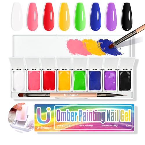 U-Shinein Gradient Painting Gel, 8 Colors Ombre Gel Nail Polish for Ombre Nails Aura Nails, French Manicure DIY Nail Art,Palette A1
