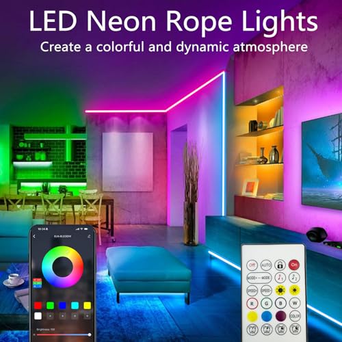Image of 20Ft Neon Rope Lights,Flexible Led Rope Lights Control with App /Remote,Multiple Modes Rope Lights,IP65 Outdoor Waterproof,Music Sync Light Strip for Bedroom