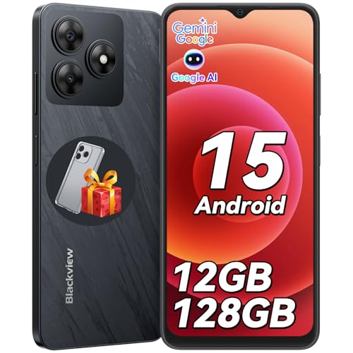 Blackview Telefonos Moviles Android 15, 12GB+128GB /2TB TF, 6,56' 90Hz, 5000mAh, 13MP+8MP, 4G Dual SIM Smartphone, Octa-Core/Face ID/Fingerprint/OTG/GPS/Funda de Libres/Movil 3 Años Garantía