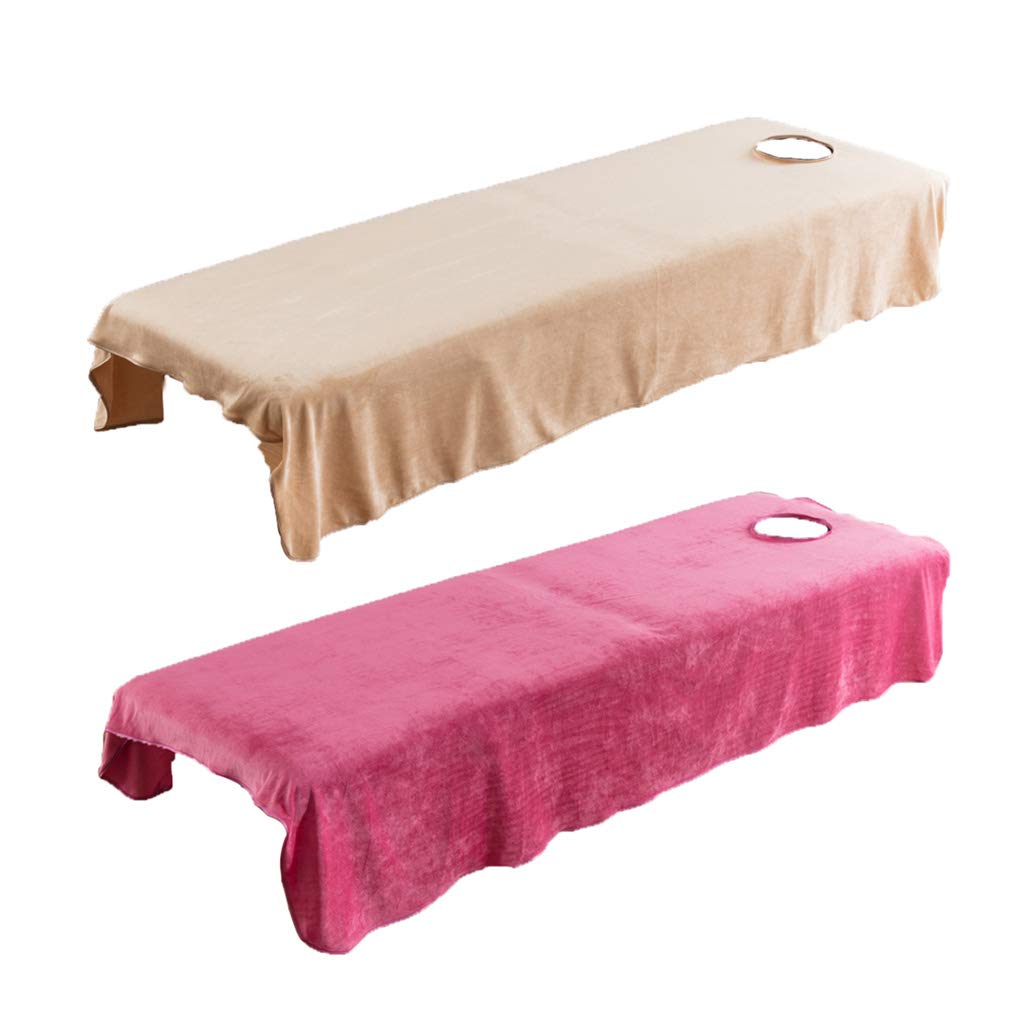 Perfk 2PCS Salon De Beauté Drap De Lit Nappe De Lit De Massage Doux Respirant Couverture De Lit pour Salons De Beauté, Massages Spa, Hôpitaux, Camel + Rose