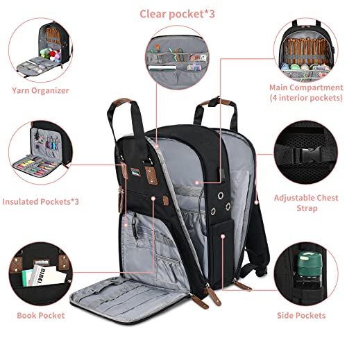 crochet bag knitting bag backpack and totes organizer with usb charging port large yarn storage tote bag