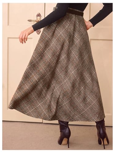SHENHE Women's Vintage Plaid Skirt Warm A Line High Waist Elegant Flared Long Skirt3