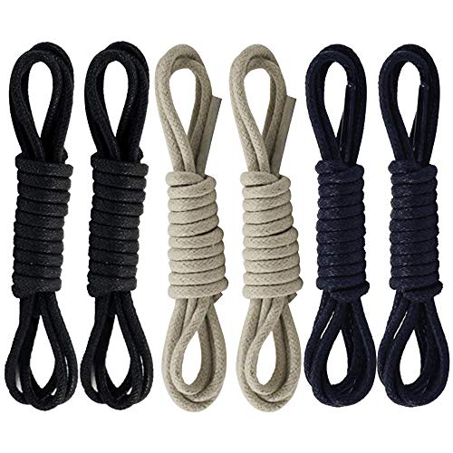 SENDILI 6 Paar Rund Gewachst Schnürsenkel - 2.5mm Durchmesser, 60 cm - 120 cm Reißfest Schnürsenkel für Lederschuhen, Arbeitsschuhe, Sneakers, und Freizeitschuhen, 90cm/Blau,Beige,Schwarz Cover