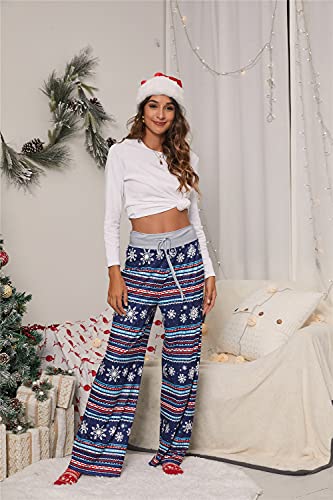 Image of iChunhua Women's Comfy Stretch Floral Print Drawstring Palazzo Wide Leg Lounge Pant