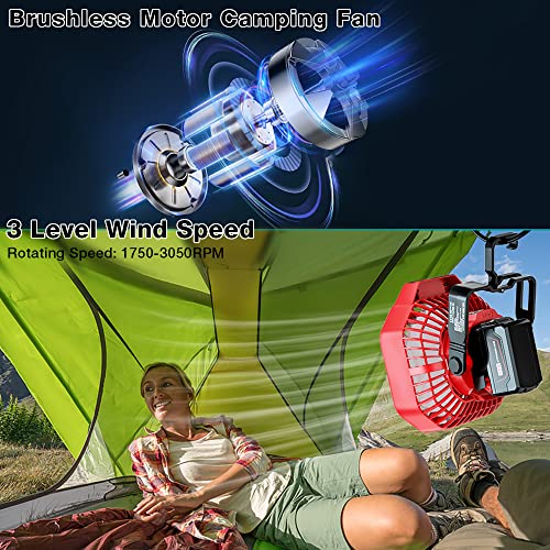 Waxpar Tent Fan Camping Fan For Milwaukee Fan Cordless Fan, Usb Floor Fan With Light Compatible With Milwaukee M18 Battery Powered Fan 18V Li-Ion Battery, Remote, Timer #TOP4