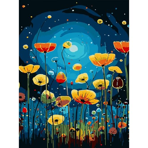 BINGQIAN Pintura digital para principiantes, kit de pintura digital de noche con pinceles y pintu...