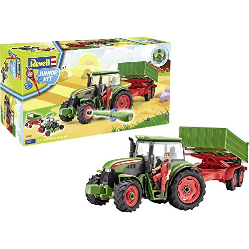 Revell Revell_00817 817 Junior Kit-Traktor mit Anh&auml;nger und Spielfigur 4 der Bausatz mit dem Schraubsystem f&uuml;r Kinder ab 4 Jahre, Bauen-Schrauben-Spielen, mit tollen Funktionen, gr&uuml;n, L&auml;nge ca. 46 cm