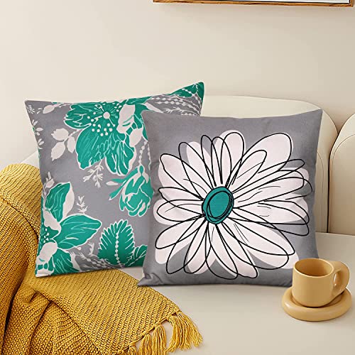 Baidast Teal Pillow Covers 20X20 Set Of 4 Teal Decorative Throw Pillow Cover For Couch Modern Daisy Pillows Case For Living Room Cushion Bed Outdoor Home Decor #TOP1