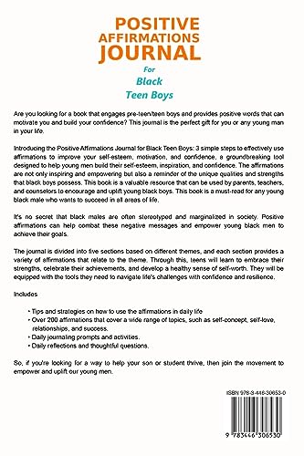 Positive Affirmations Journal for Black Teen Boys: 3 Simple Steps to Effectively Use Affirmations to Improve Your Self-Esteem, Motivation, and Confidence - Image 2