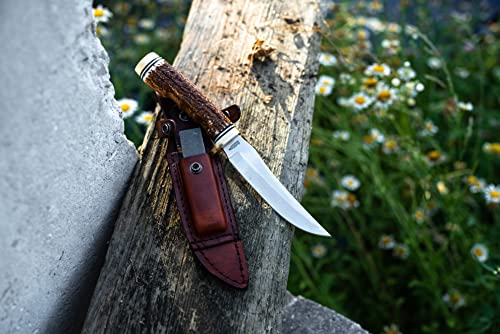 Uncle Henry 153Uh Next Gen Golden Spike Knife With 5In High Carbon S.s. Fixed Blade, Staglon Handle, Sharpening Stone, And Leather Belt Sheath For Edc, Hunting, Survival, Camping, And Outdoors #TOP2
