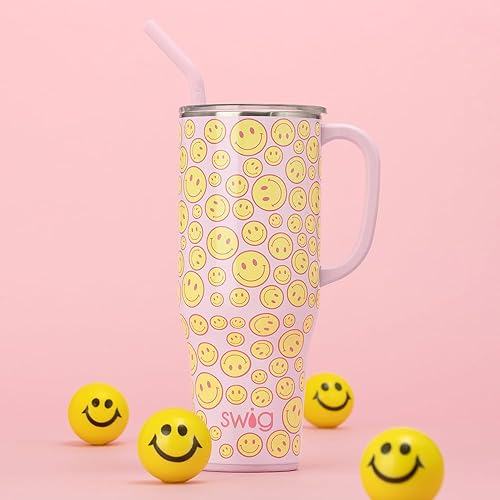 Miniatura 3 de Swig Life Mega taza de 40 onzas, vaso de 40 onzas con asa y popote, apto para lavavajillas, vaso aislado extragrande, acero inoxidable (Oh Happy Day)