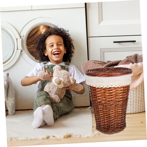 Panier à linge en osier marron coffre rangement pour jouets et oreillers - 5