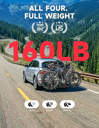 Image of Young 4-Bike Rack Hitch Mount Platform Style Carrier for Cars Trucks SUVs Minivans with 2 inch Hitch Receiver, 4 Bikes X 40 lbs (160 lbs Total) Load Capacity for 2 inch Receiver