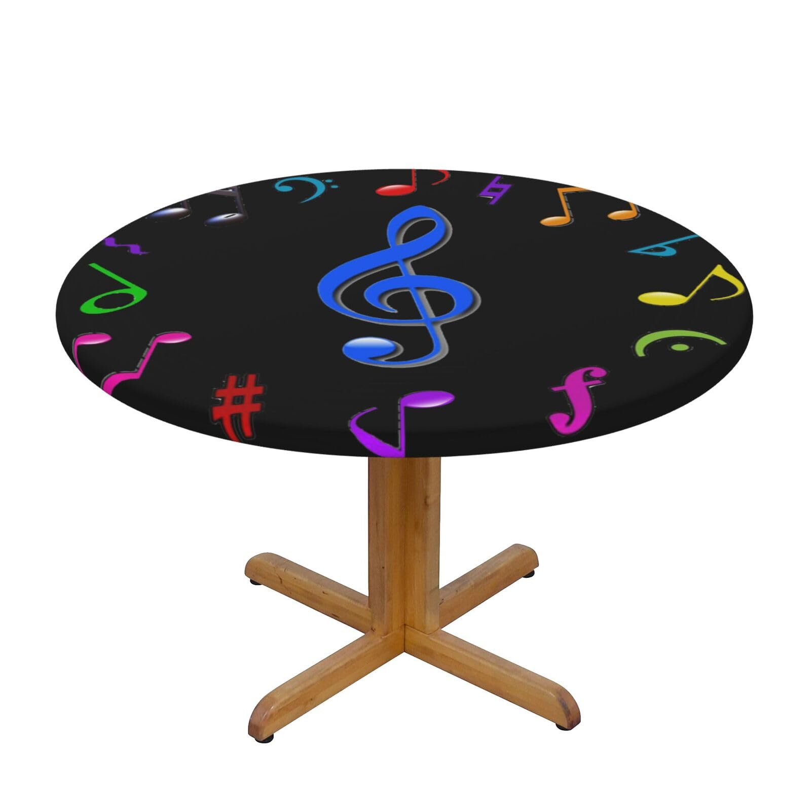 Ffshkowe Music Elastic Round Tablecloth Oil Proof Table Cover For Dining Party Picnic