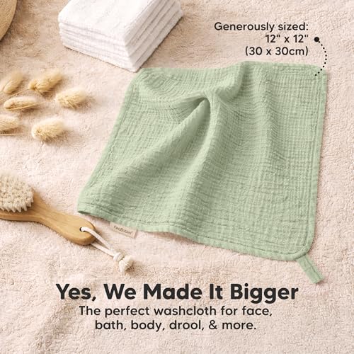 Image of 5-Pack Muslin Baby Washcloths for Newborn - 12x12 Soft Absorbent Organic Cotton Muslin Wash Cloths for Babies Girl, Boy, Infant, Toddlers,Kids Face Towel,Bath Essentials,Baby Burp Rags (Muted Pastel)