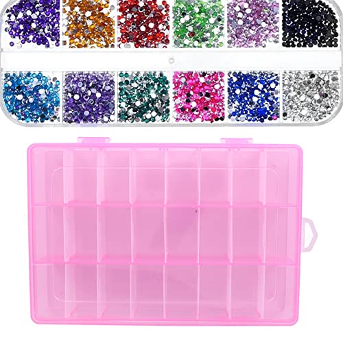 Image of Yosoo Nail Art Storage Box, 24 Grid Pink Empty Nail Boxes Nail Tips Nail Art Storage Box Plastic Bead Decoration Organizer Case DIY Handmade Gifts Nail Art Supplies Nail Art Container For Beads