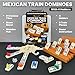 Mexican Train Dominoes Set with 4 Holders - Dominoes Double 12 with Wooden Hub and Tiles Holders - Double 12 Dominos Set for Family Game Night for Adults and Kids Ages 8 and up (D12 + 4 Holders)