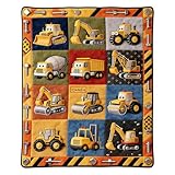 JLSKCN Personalisiert Baustellen Motiv Decke, Kinder Bagger Plüsch Bettdecke, Flauschige Fleece Kuscheldecke für Kleinkinder, Jungen, Kinder, LKW-Traktor BAU Fahrzeug für Sofa & Couch