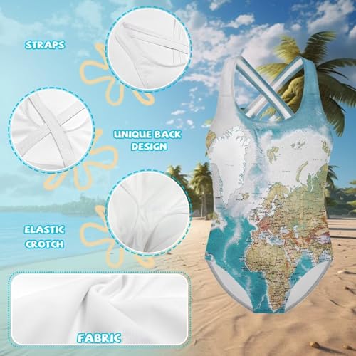 Image of Xpyiqun Swimsuit for Girls One Piece Bathing Suits Size 5-14 Sleeveless Swimwear Cross Shoulder Strap Swimming Wear
