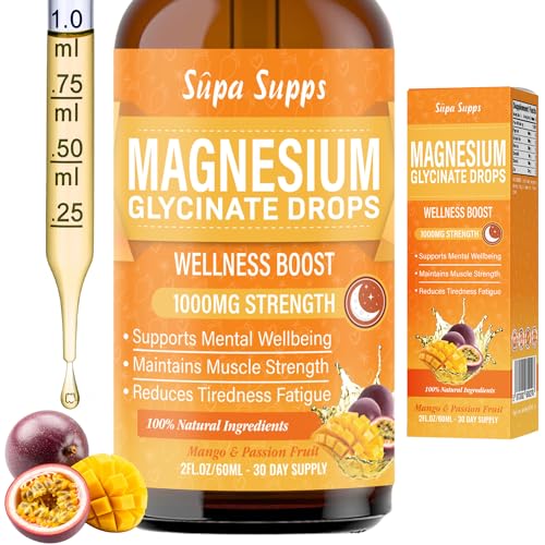 Magnesium Glycinate Liquid 60ml - Mango & Passion Fruit Flavour | Supa Supps Magnesium Glycinate 3-in-1 Complex | Fast Absorption | Premium Pure Formula Easy-to-Take Supplement for Daily Balance
