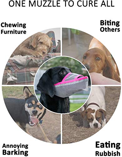 LUCKYPAW Nylon Dog Muzzle for Small Medium Large Dogs, Air Mesh Breathable and Drinkable Pet Muzzle for Anti-Biting Anti-Barking Licking (XXS, Pink)