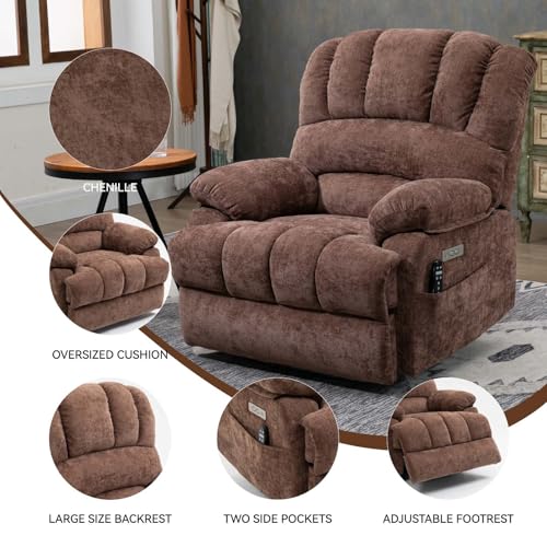 Sillón Chenille Marrón oscuro reclinable eléctrico miniatura 7