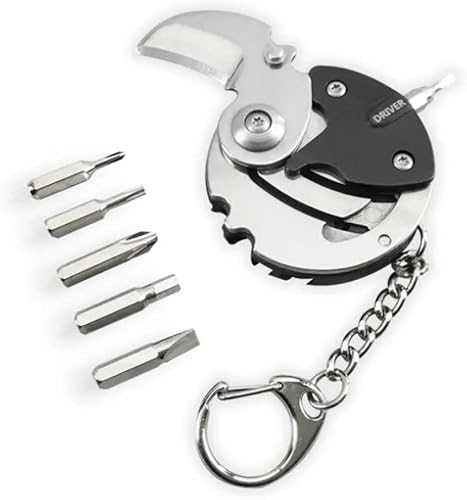 6-in-1 Multifunctional Keychain Tool with Folding Knife, Portable Screwdriver Set, Lightweight Metal Design for Everyday Carry, Outdoor Activities