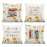 ISANOU Reading Room Decorative Pillow Covers,Cool Kids Read Book Throw Pillow Covers Decor for Bedroom Living Room Classroom Library,Reading Gifts for Kids Student,18x18 Inch Pillowcase Set of 4