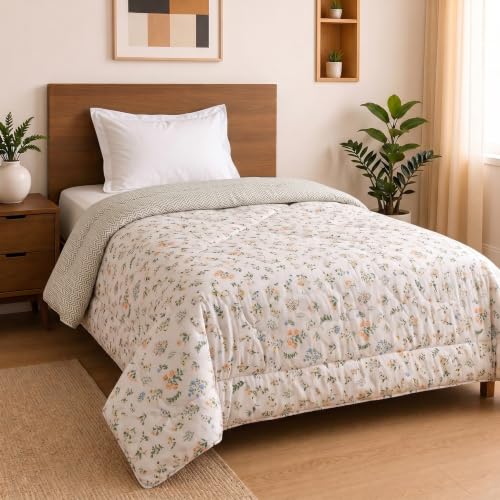 Image of Mafatlal 120 GSM Ultra Single Bed Reversible Comforter, Lightweight Microfiber Blanket /Quilt /Dohar, Soft AC Comforter (90 x 60 Inches) | Light Pink