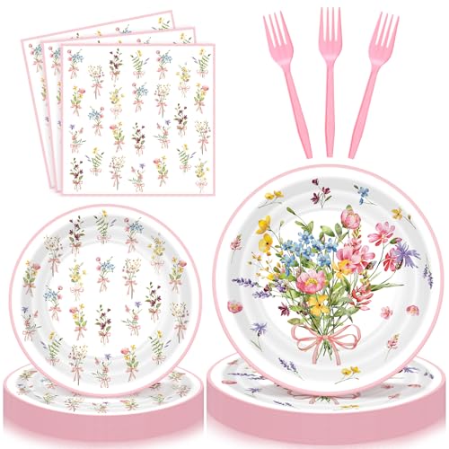 Havawish 96 Pcs Party Plates Set,Spring