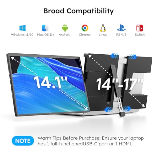 Image of Dopesplay 14.1 inch FHD 1920x1200 IPS Laptop Extender, 16:10 Matte Dual Monitor for 14-17 inch Laptops | USB-C /HDMI, Plug-and-Play | Lightweight Foldable | Compatible with Win /Mac /Android /Switch