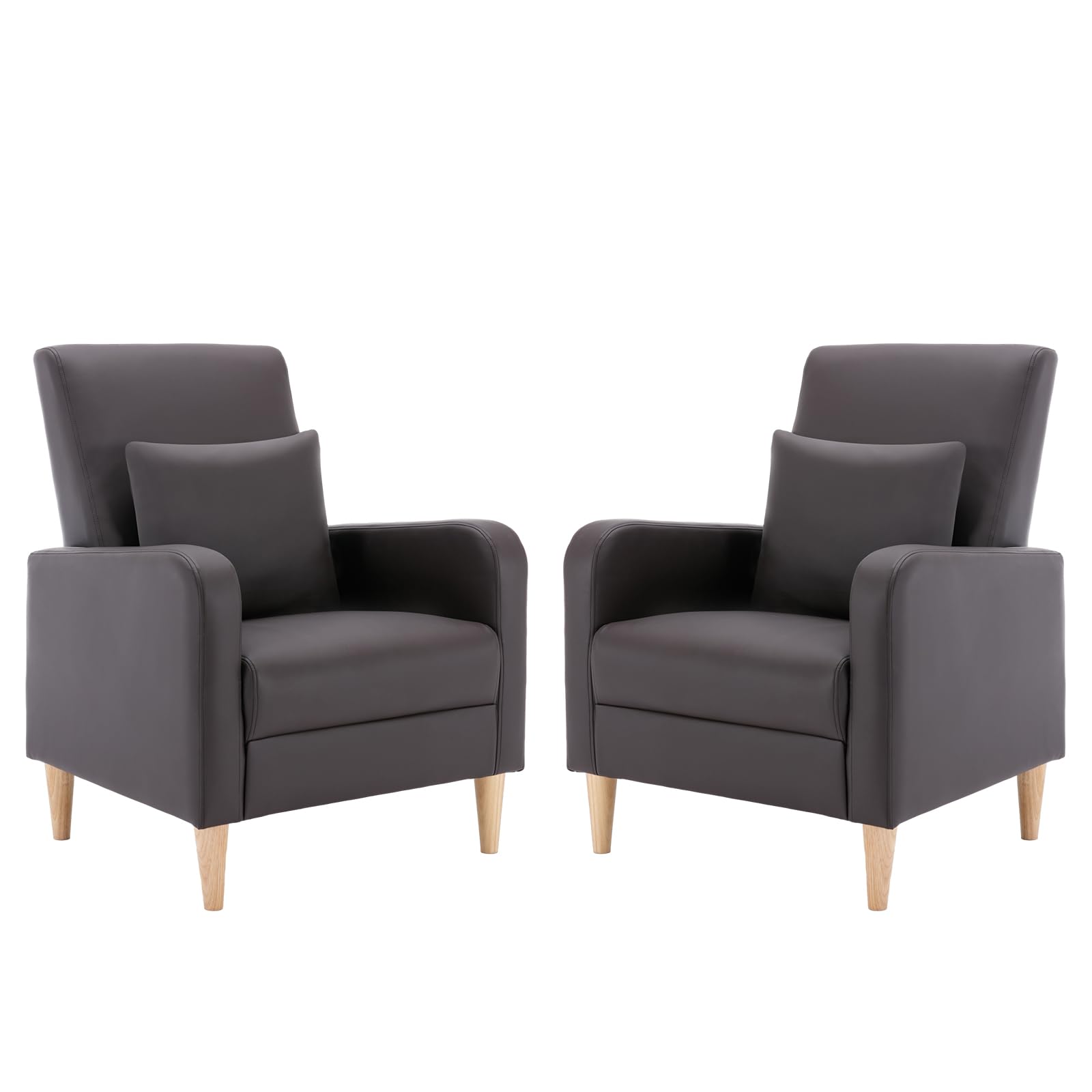 COLAMY Modern Accent Living Room Chair Upholstered Faux Leather Armchairs Reading Side Chair, Single Sofa with Back Pillow and Wood Legs, Brown