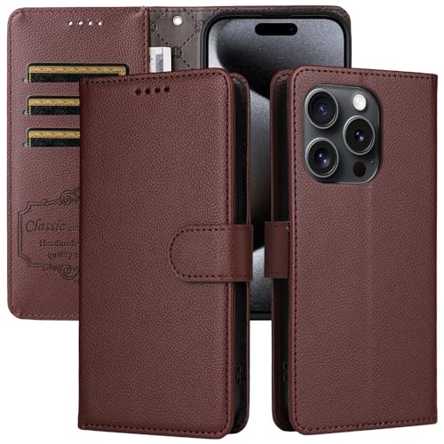 Étui portefeuille iPhone 14 Plus en cuir marron idéal pour simplifier vos déplacements