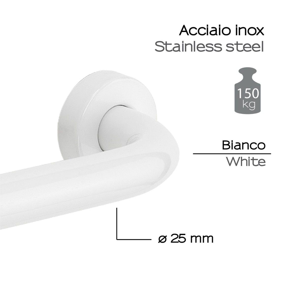 Kiamami Valentina - Maniglione da parete fisso bianco 20 cm acciaio inox