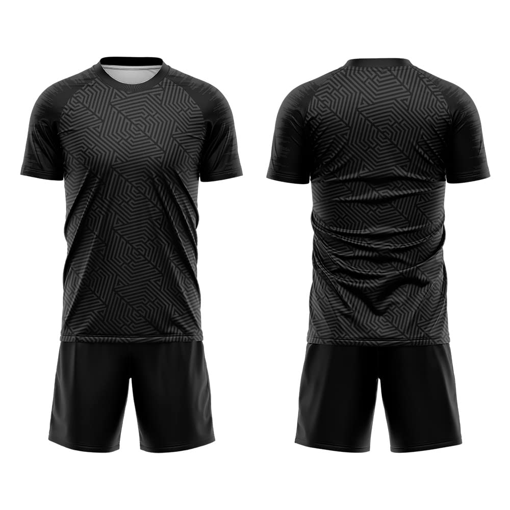 Custom Adults Kids Soccer Jersey Shirt and Shorts with Any Number Name and Logo (X-Black)