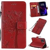 iPhone 11 Case with Screen Protector,iPhone 11 Wallet Case,Flip Case PU Leather Emboss Tree Cat Flow