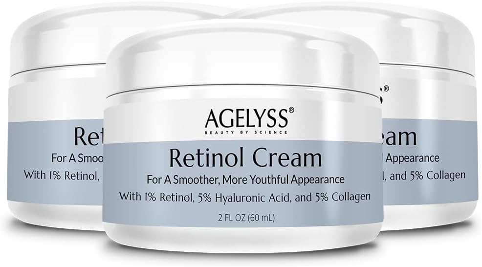 Agelyss Retinol Face Cream - 1% Retinol - Collagen, Hyaluronic Acid - 2 Fl Oz - 60mL - Pack of 3
