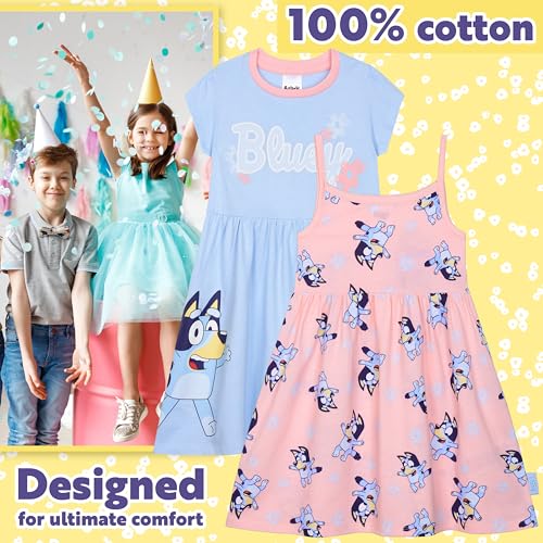 Bluey Dresses for Kids Toddler 2 Pack Cute Summer Dress Cotton Bingo Ideal Birthday Outfit or Casual Clothing Gifts for Girls3