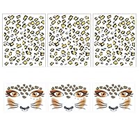 Lezevn 6pcs Leopard Face Art and Tattoo Stickers Leopard Make-Up Glitter Face Stickers for Party, Carnival and Halloween
