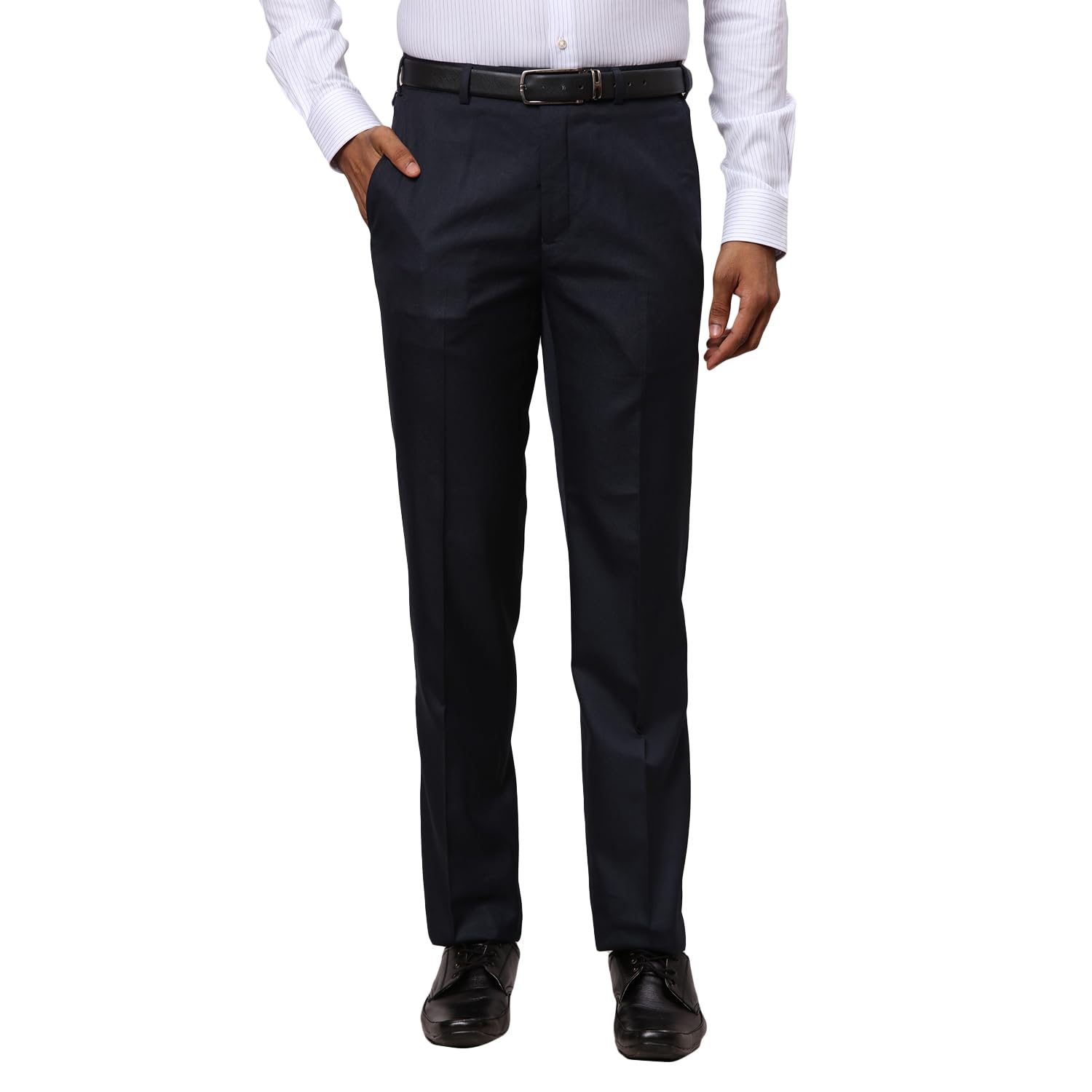 raymond Men's Mid Rise Contemporary Fit Poly Viscose Blend Solid Pattern Flat Front Formal Trouser-picture-15