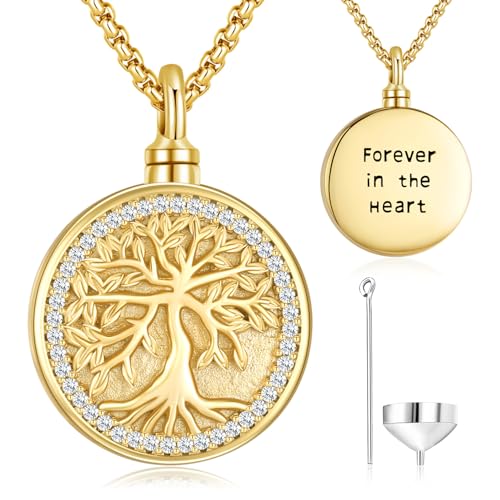 Odinstone Collar Urna para cenizas Plata 925 Cenizas Colgante Memorial Árbol de la vida dorado Oro Medallón Joyas de cremación para mujeres Hombres