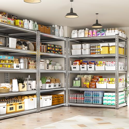 Image of 2200LBS Heavy Duty Storage Shelves, 5-Tier Adjustable Metal Shelving Unit with Waterproof PP Boards,Garage Storage Rack for Pantry Basement Warehouse,35 inchW x 16 inchD x 72 inchH,4 Pack Sliver Shelves