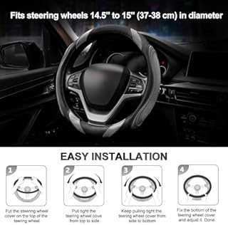 Steering Wheel Cover - Car Wheel Cover Leather, Sportage Universal Size M 37-38cm /14.5-15inch, Anti-slip, Breathable, Grey